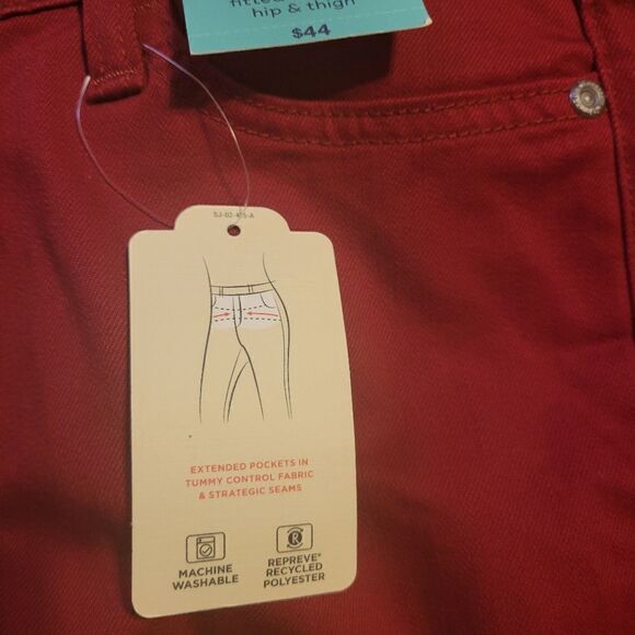 St John's Bay rhubarb red jeans Women's 2P made Rise NWT - Picture 3 of 9